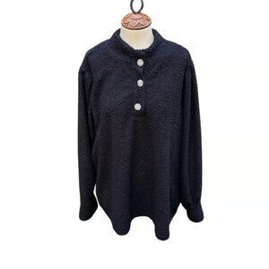 Adrienne Vittadini Black Crystal Bling Button Soft Plush Sweater Women's Size 2X